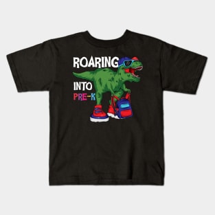 Roaring into Pre K Funny T-rex Backpack graphic boys girls back to school gift Kids T-Shirt